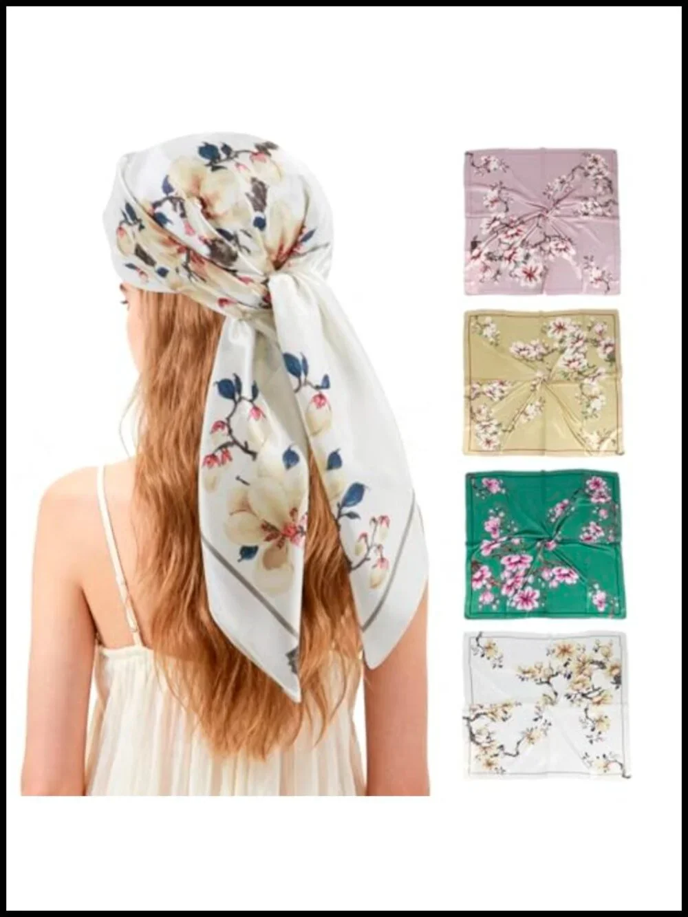 4 Pack Polyester Satin Square Head Scarf for Women Hair Wraps Sleeping